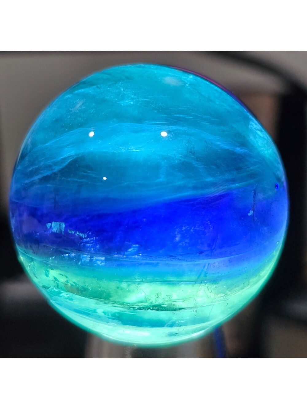 A123. Rainbow Fluorite 41mm Natural Crystal Sphere Orb